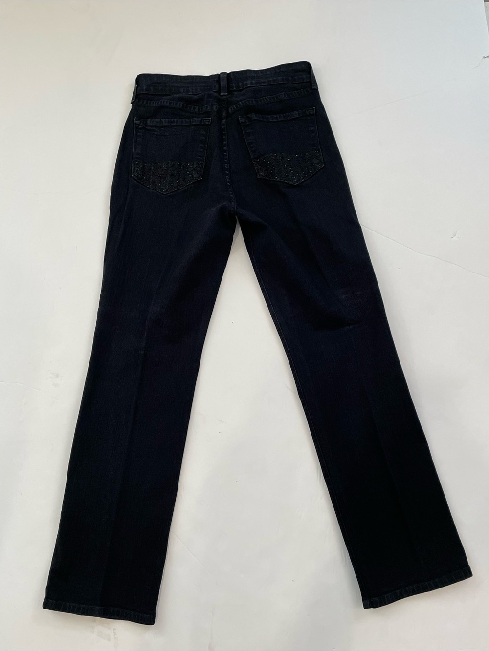 NYDJ Women’s 6P Black Straight Leg Jeans Lift Tuck Embellished Back Pockets